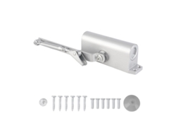 Cierrapuertas automático ajustable a 90° con sistema hidráulico y de resorte.