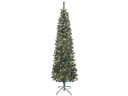 Árbol de Navidad delgado de 210 cm con luces LED, 8 modos de iluminación, 656 ramas con purpurina plateada, piñas y bayas verdes.
