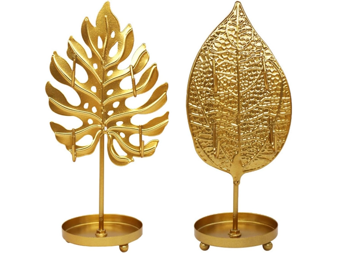 Elegantes Soportes Collares Hierro Dorado Forma 2 Unidades Guardar Exhibir Joyas Tocador Tienda Hoja