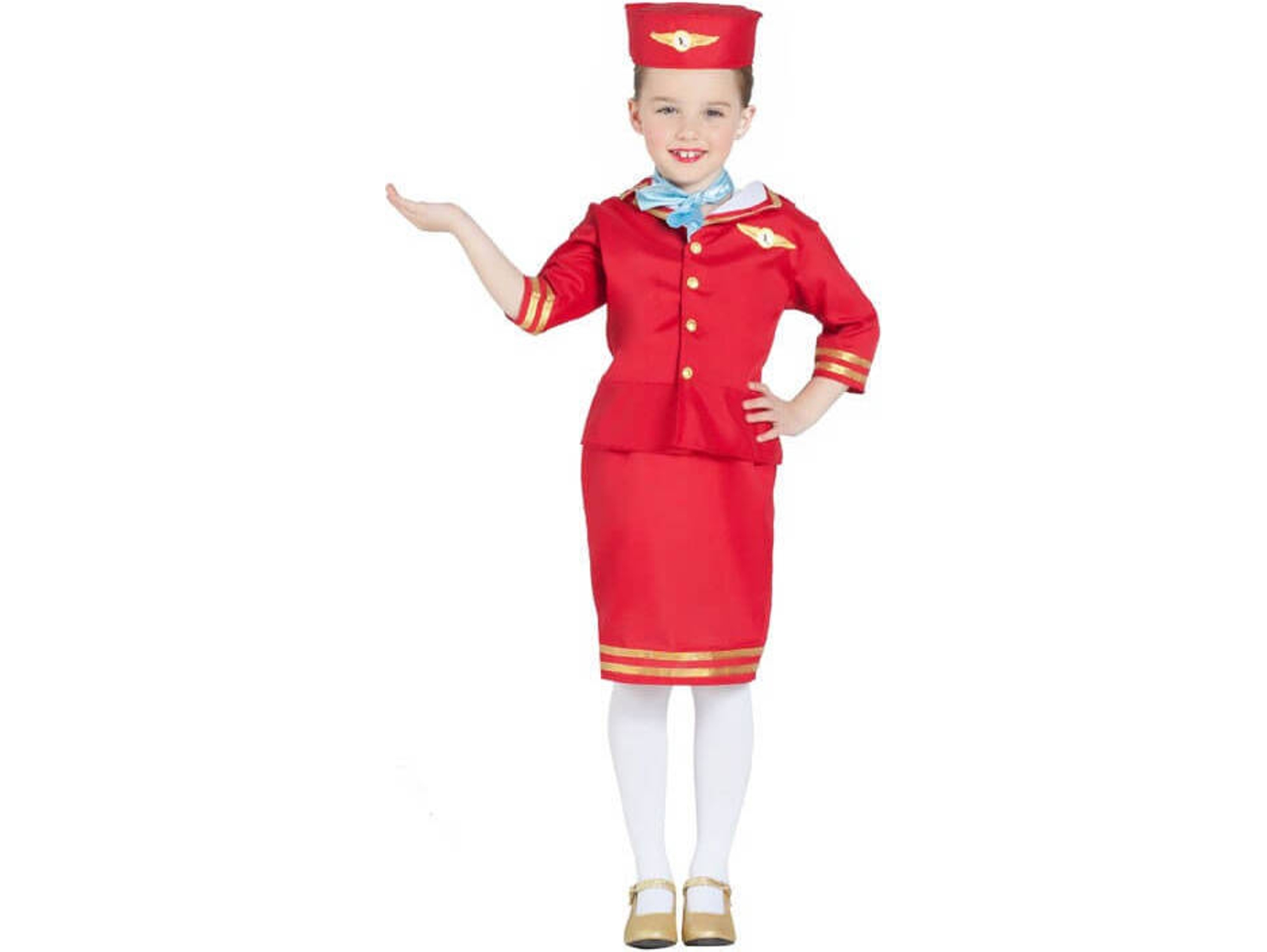 Encantador impermeable autobús Disfraz de Niña DISFRAZZES Azafata De Vuelo Rojo (Talla: 7 a 9 años)