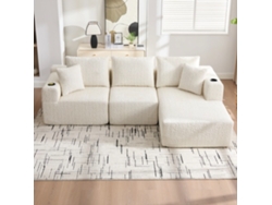 Sofá 3 Plazas 261×165 Cm - Memory Foam, Sin Patas, Chaise Longue L, Con Portavasos Y Bolsa - Beige
