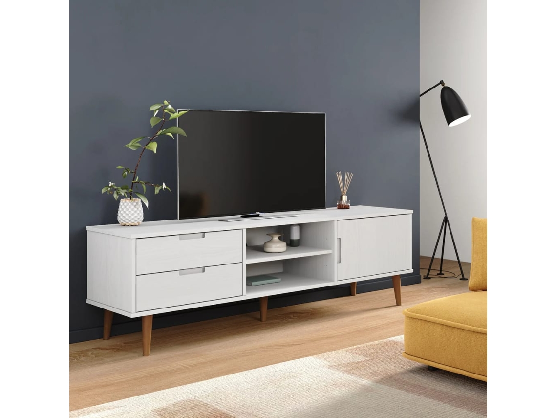Estantería/Mueble de TV Molde 158X40X49 Cm Pino Macizo Blanco