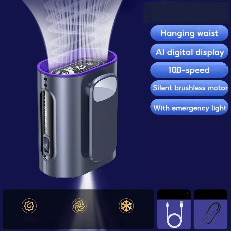 (monocanal) Clip Para Ventilador De Correa, Batería De 6000 Mah, 100 Ajustes De Velocidad Del Ventilador, Con Iluminación