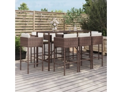 Conjunto Bar 9 Peças P/ Jardim C/ Almofadões Vime Pe Castanho Dkd Home Decor