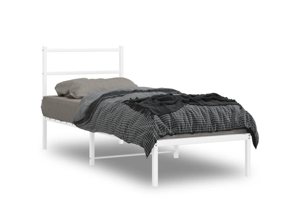 Estructura cama sin colchón con cabecero metal blanco 75x190 cm
