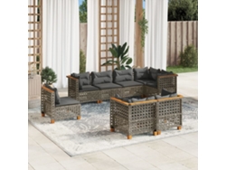 Conjunto de sofá de jardín de 8 piezas con cojines, ratán gris, DKD Home Decor