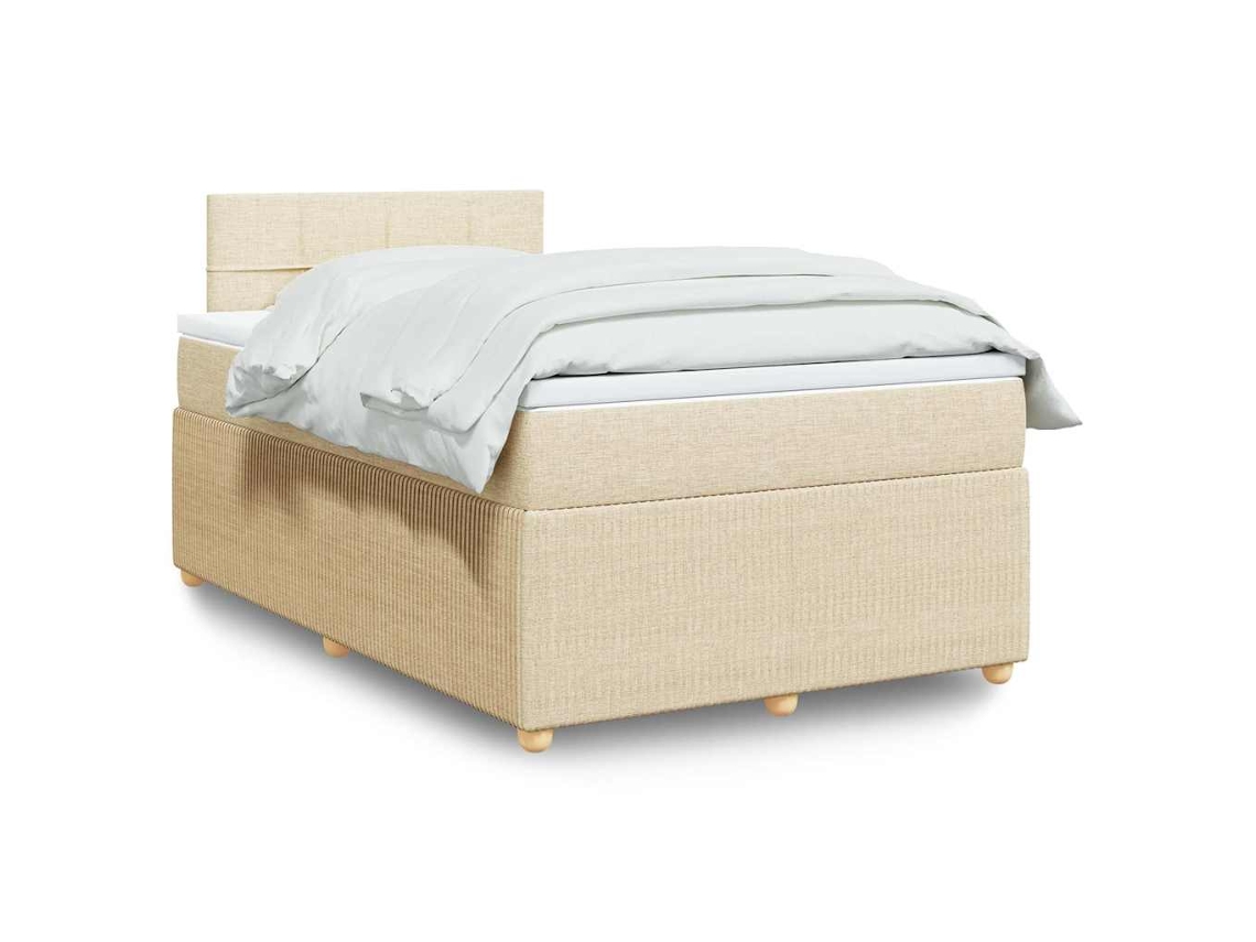 Cama Box Spring Con Colchón Tela Color Crema 120x200 Cm