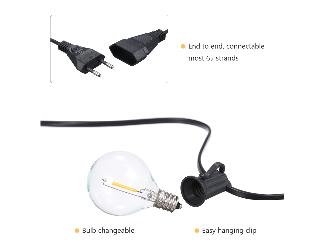2026-luz De Cadena De Hadas Led G40 Base E12 13m/42.7ft Ip44 Resistente Al Agua Para Patio Jardín Decoración Navidad Fiesta