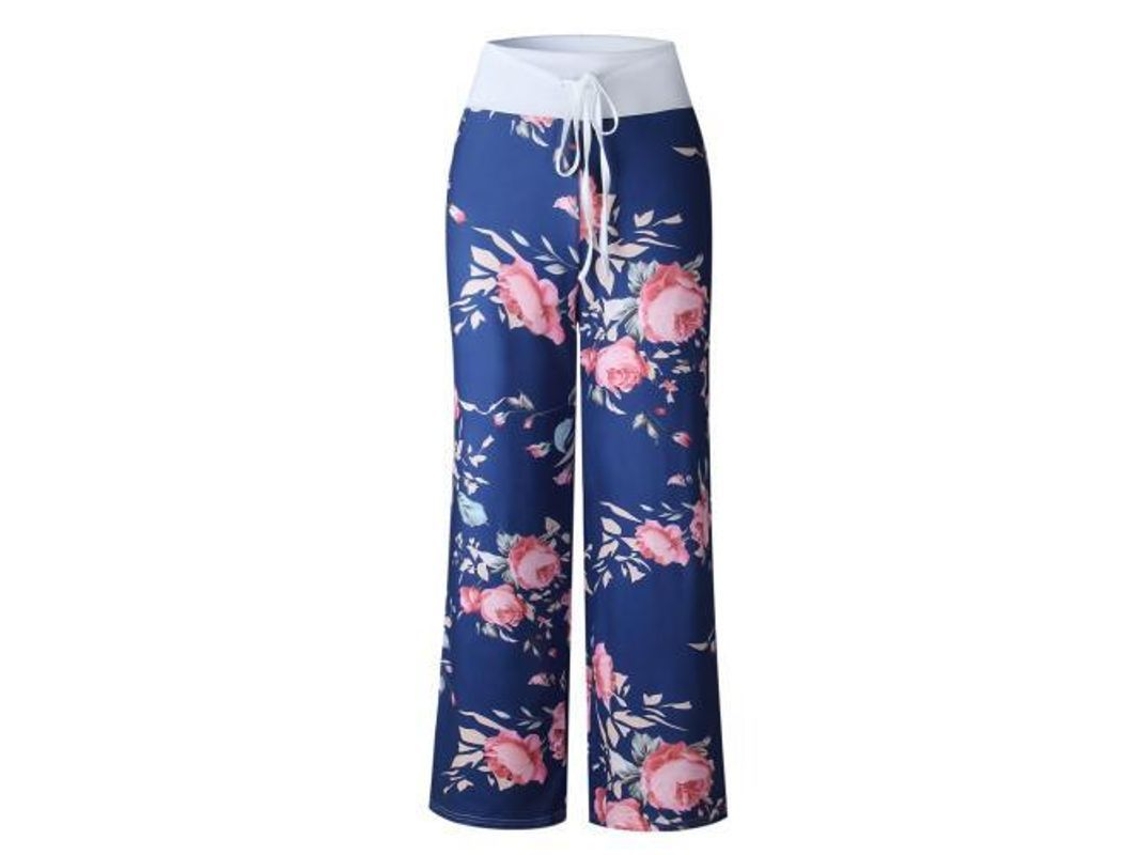 2026-pantalones De De Mujer Con Estampado Floral Elástico Cómodo Para Descanso Y Uso Casual M Blue1
