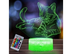 Lámpara de noche infantil, tira de luz 3D con mando a distancia, 16 colores, forma de gato. SIURN