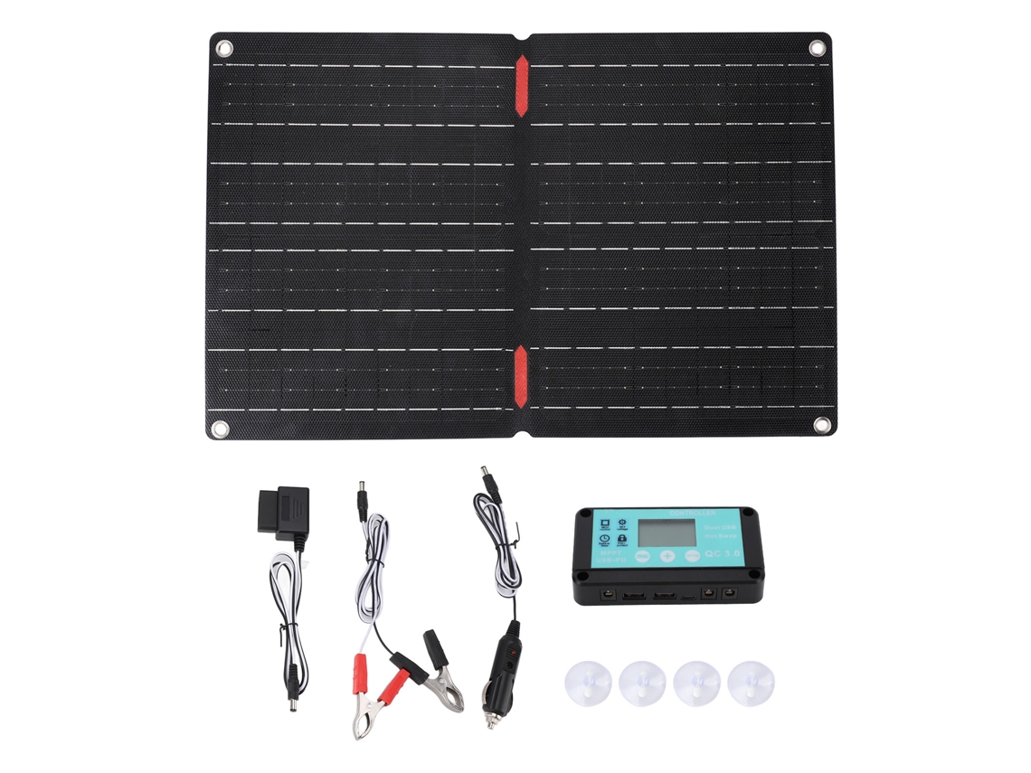 Panel solar ETFE plegable de 60 W y 60 A, controlador OBD, cable de conexión, 12 V, IP68, kit de cargador solar para coche, resistente al agua