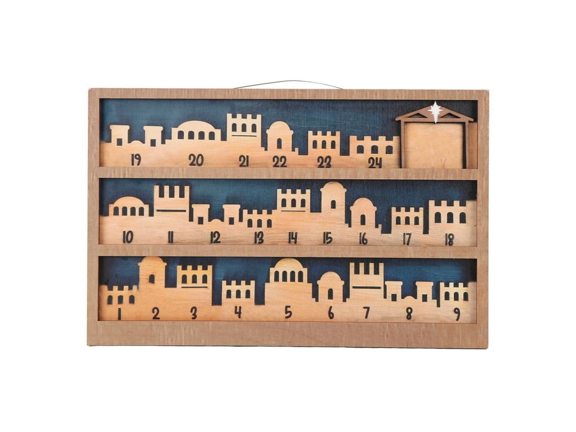 Calendario de Adviento de madera con escena de nacimiento y temporizador de cuenta regresiva para decoración - Duradero