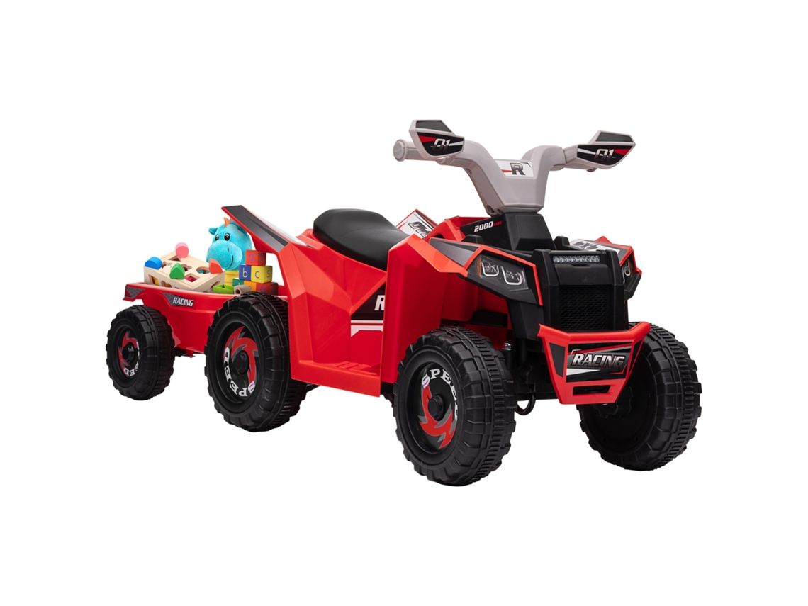 Quadriciclo Elétrico Infantil Com Reboque 18-36 Meses Atv Vermelho 106x41,5x48,5