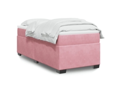Cama Box Spring Con Colchón Terciopelo Rosa 100x200 Cm