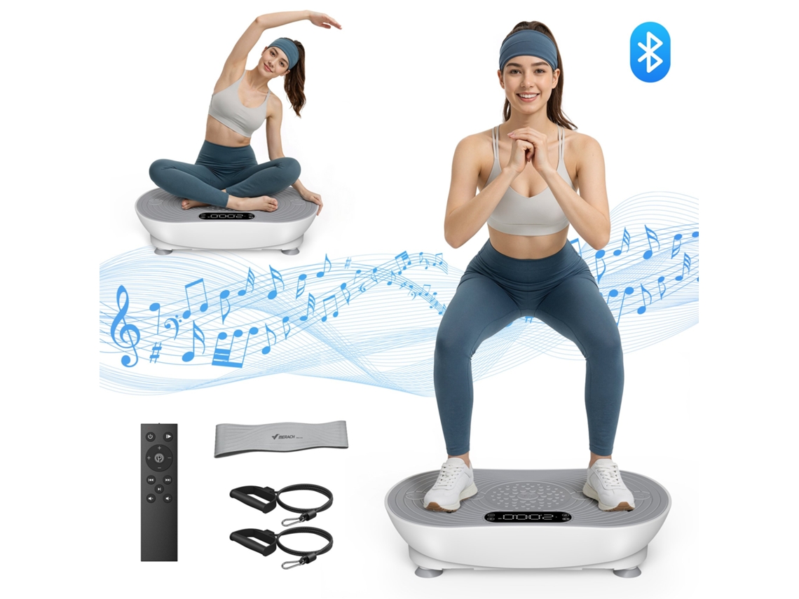 Plataforma vibratoria MERACH, 99 niveles, Bluetooth, control remoto, LED con pantalla táctil, altavoz integrado, modo dual, Baixo Ruído, Máx 158 kg