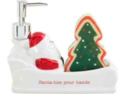 Soporte Para Esponjas Con Diseño De Trineo De Papá Noel Y Pastel De Barro, Cerámica, Blanco.