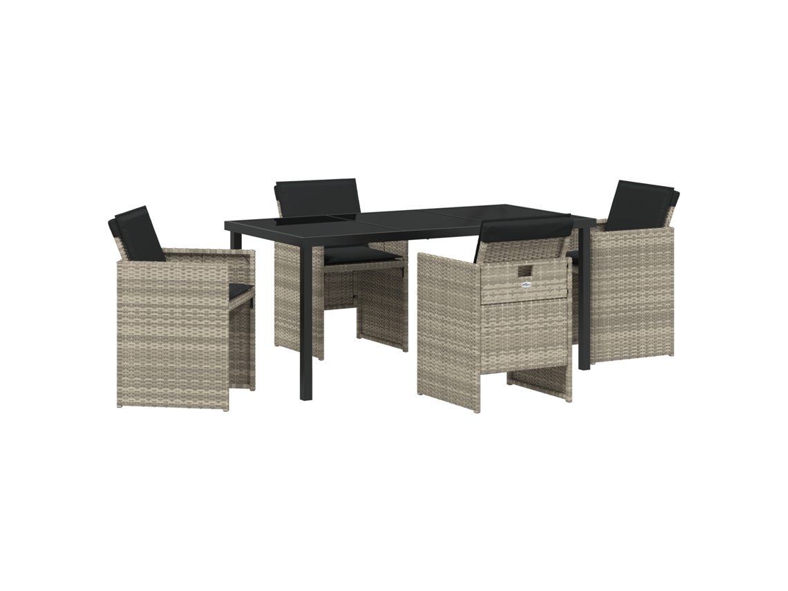 Conjunto de comedor de jardín VidaXL de 5 piezas con cojines de ratán gris claro