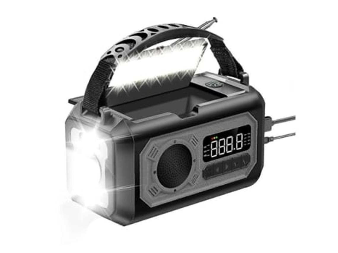 Radio meteorológica portátil AM/FM/solar con manivela, radio meteorológica de emergencia de 12000 mAh con linterna Panoona