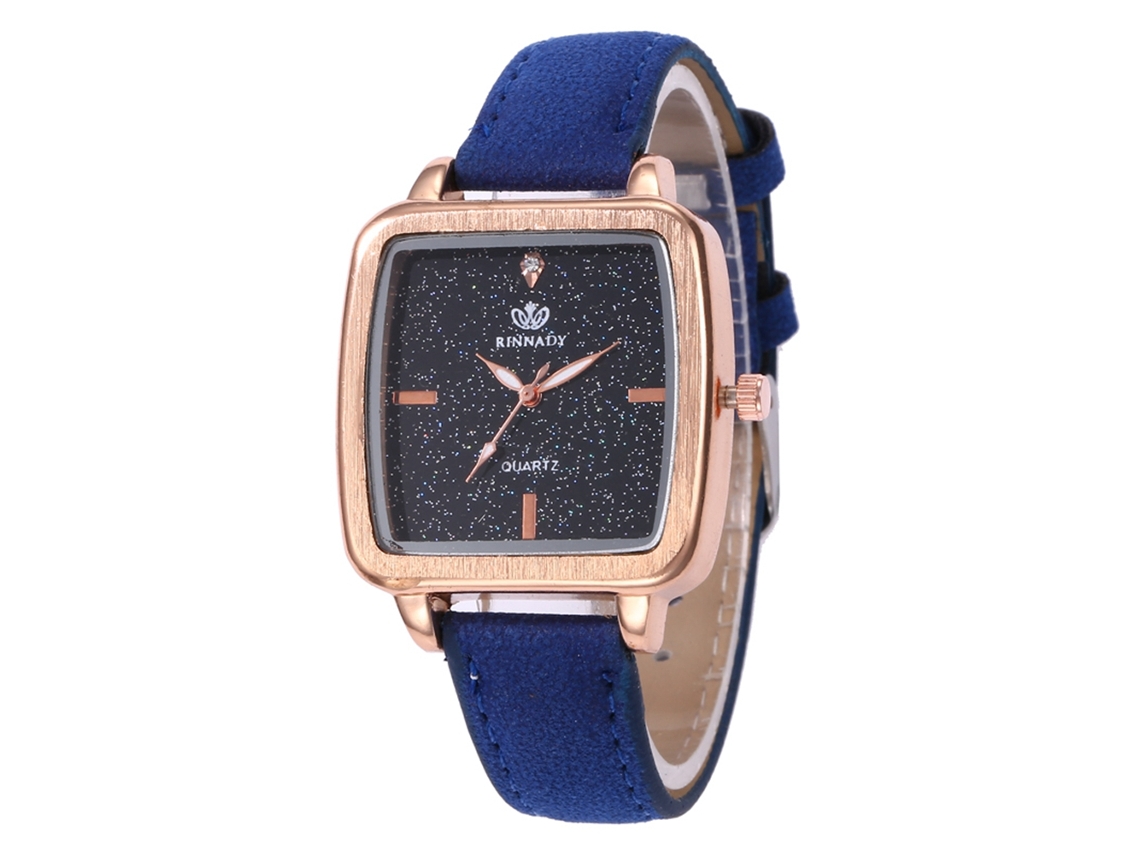 Reloj De Pulsera Unisex De Pareja Cuadrado Dial Correa De Cuero Pu Quartzo Azul Real