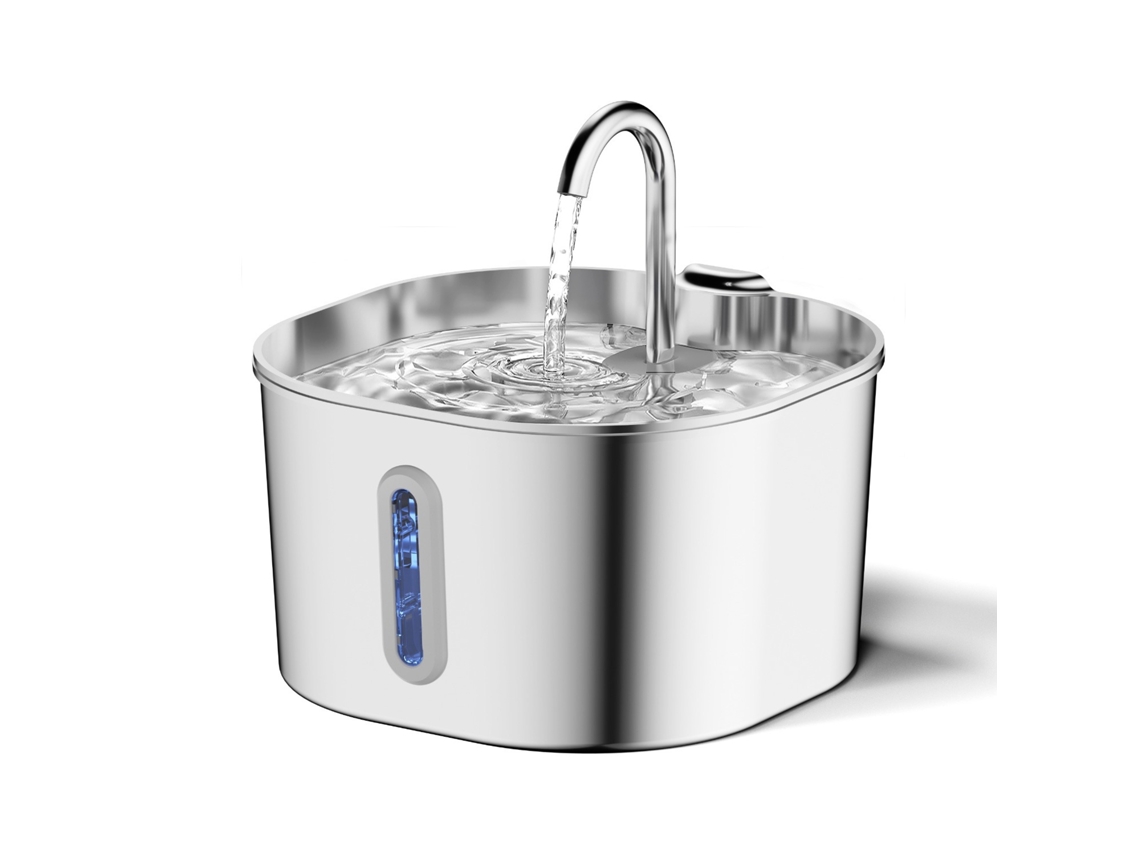 Dispensador de agua para mascotas, botella rectangular de acero inoxidable 304 de 2,2 L con ventana, filtro silencioso y conexión USB para gatos y perros.