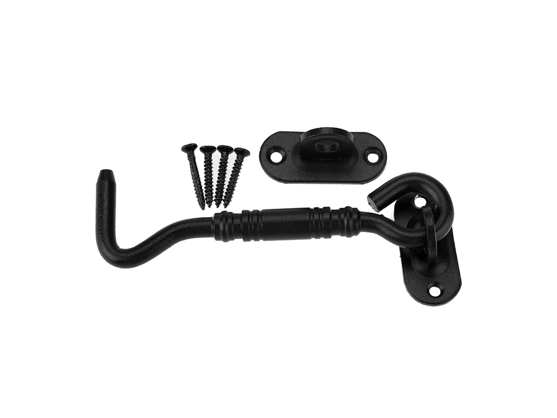 Cerradura de gancho negra de acero inoxidable 201 para puertas y ventanas.