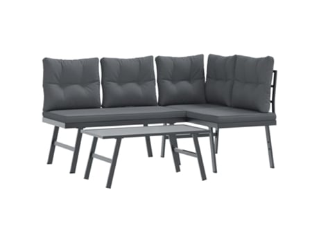 Conjunto 3 Bancos de jardín cojines VIDAXL acero recubrimiento polvo negro