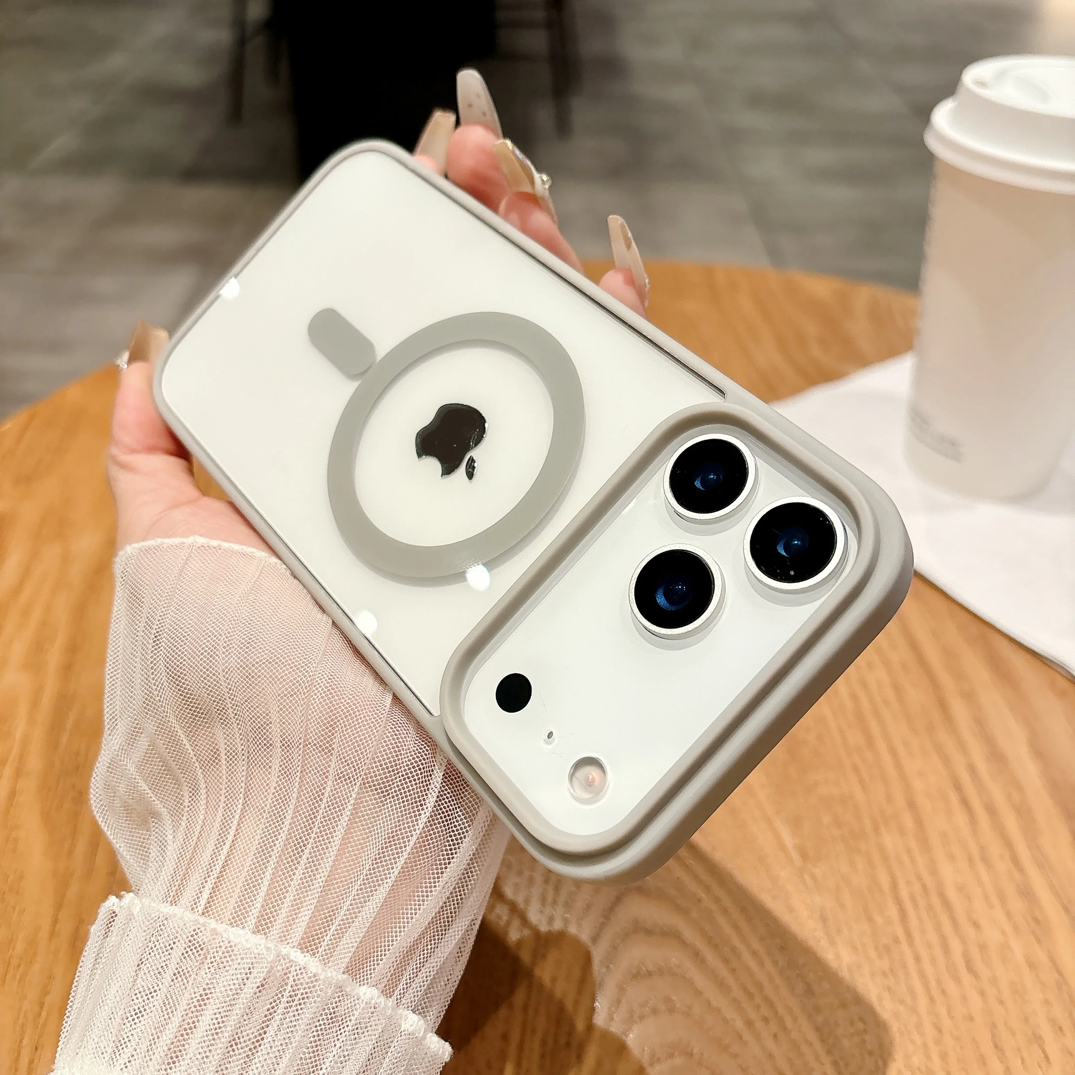 (gris, Iphone 13 Pro Max) Funda Sencilla De Acrílico Transparente Para Teléfono, Compatible Con Carga Inalámbrica Magnética, Textura Mate.