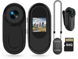 Mini cámara corporal HD 1080p, cámara de acción portátil con tarjeta de 64 GB TAISHENGDA