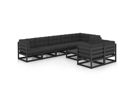 Conjunto 9 de muebles de jardín VIDAXL y cojines madera maciza pino
