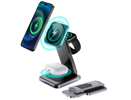 Cargador inalámbrico magnético, estación de carga inalámbrica plegable 3 en 1 compatible con iPhone15/14/13/12 Series, iWatch Series/Ultra (negro) ...
