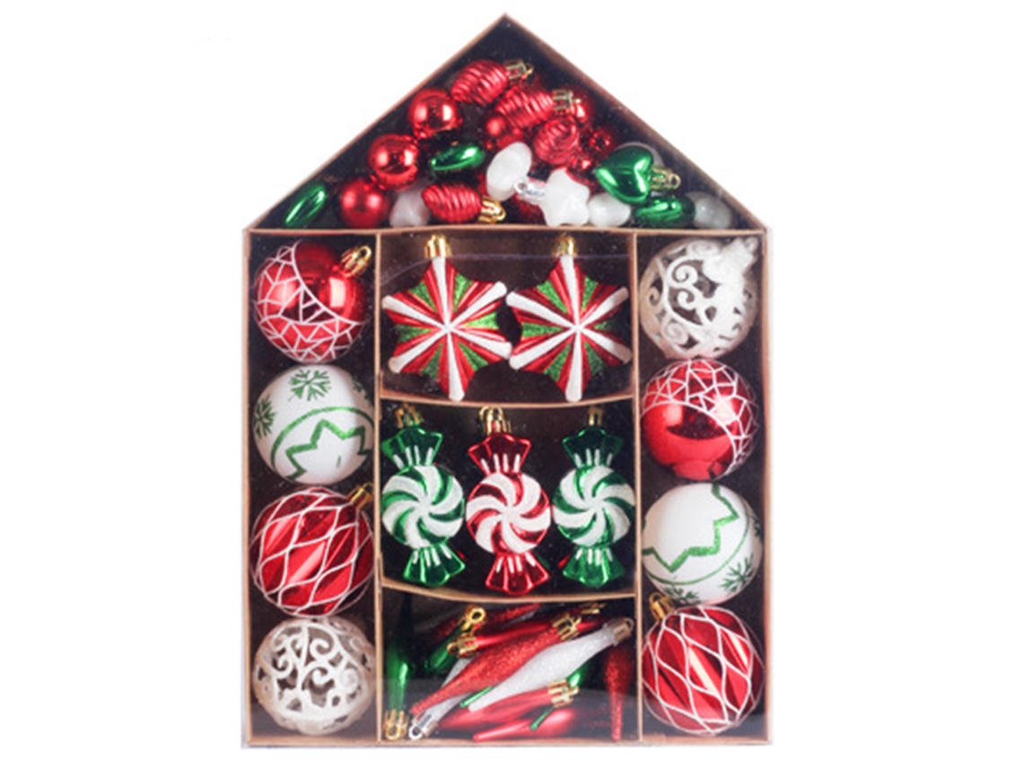73Pcs Conjunto de Enfeites de Bola de Natal Decoração de Natal para Árvore Pacote de Presente de Bola de Natal Pintado Vermelho Verde Branco