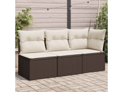 Sofá de jardín de 3 plazas con cojines, mimbre marrón, PE, Dkd Home Decor