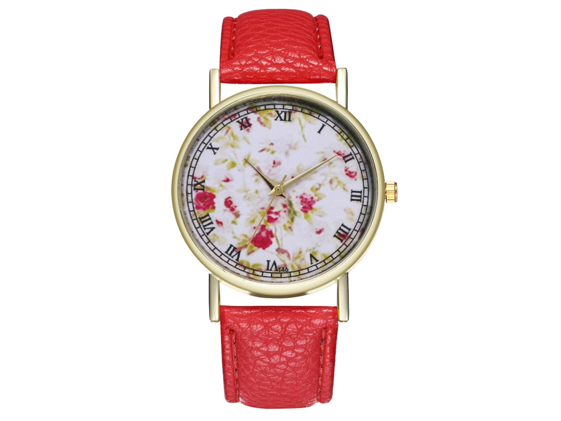 Reloj De Pulsera Analógico De Aleación Y Cuero Moda Ocio Regalo (rojo)