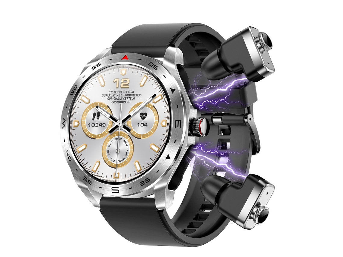 Reloj inteligente Yunzii T95 2 en 1 TWS con Bluetooth, llamadas, música, frecuencia cardíaca y podómetro - Plateado (versión en inglés)