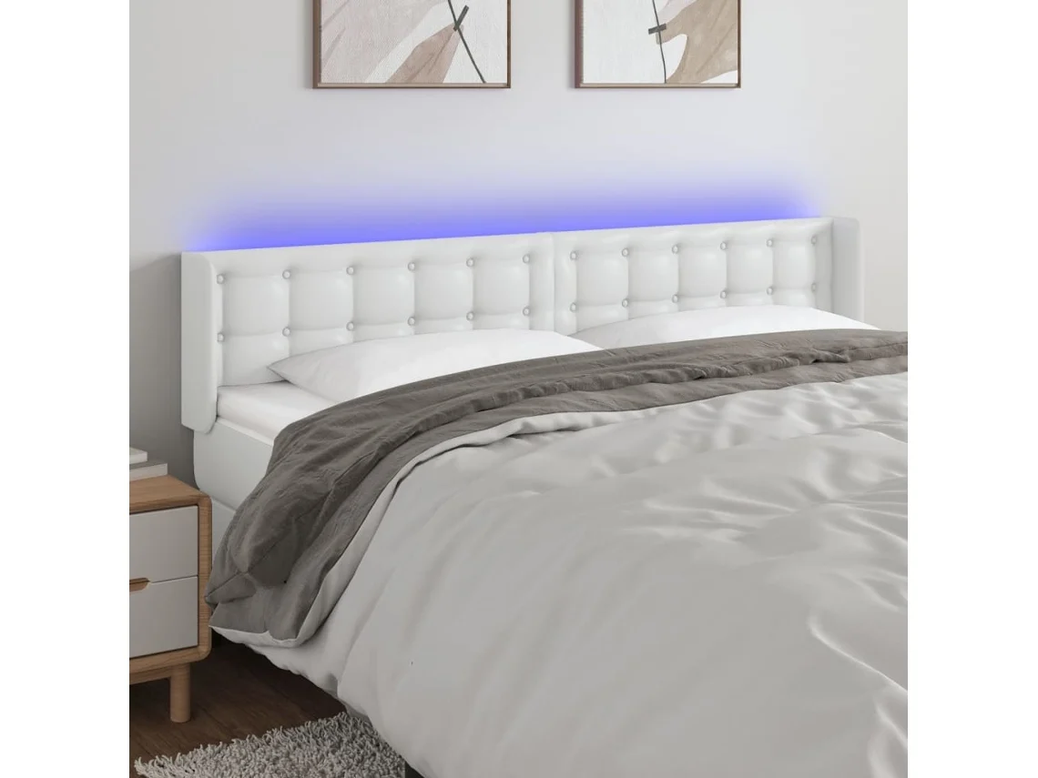 Cabecero Con Led Cuero Sintético Blanco 203x16x78/88 Cm