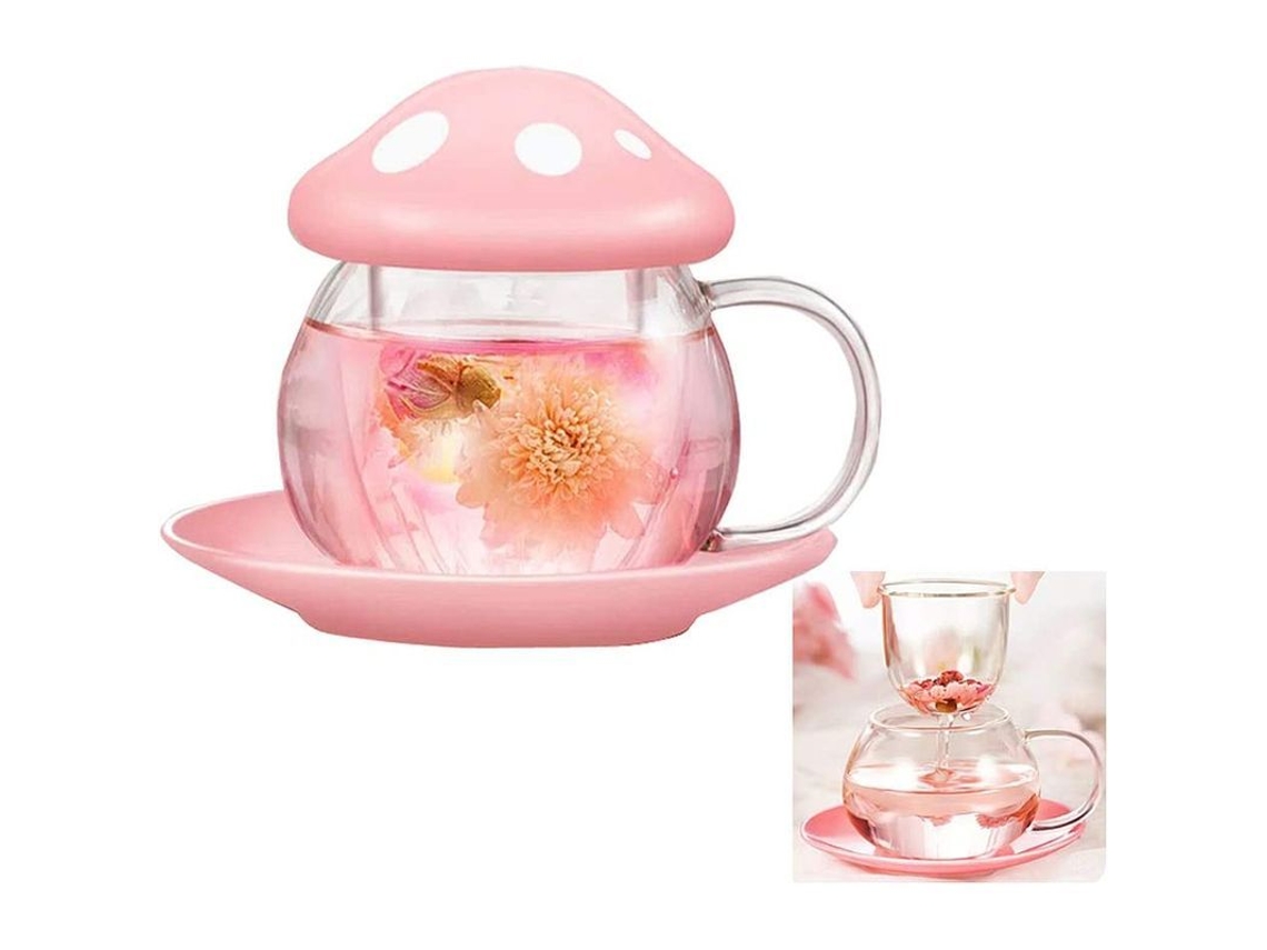 Taza Con Forma De Seta Y Infusor De Té De Cristal De 290 Ml (9,6 Oz) (rosa)