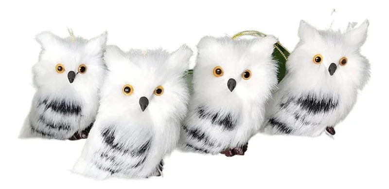 Nuevos adornos navideños de búho peludo blanco y negro, 4vayotoy