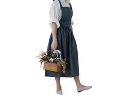 Sencillo Delantal, Confeccionado En Una Mezcla De Algodón Y Lino, Presenta Un Diseño Cruzado De Estilo Japonés Y Bolsillos. Es Unisex, Muy V