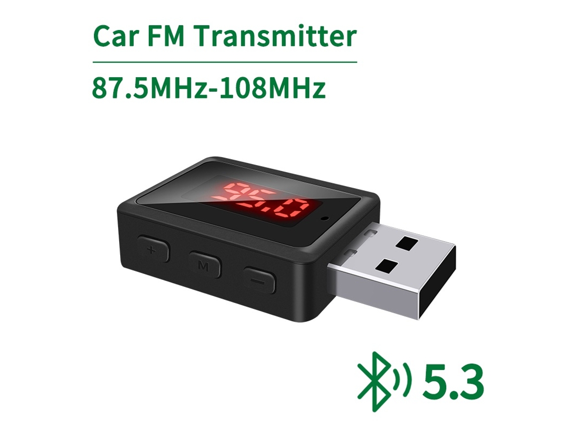Transmisor de FM YIZHOOD T60 USB Bluetooth 5.3 Micrófono Manos libres Llamadas Audio estéreo sin pérdidas Receptor de música Pantalla LED Adaptador inalámbrico negro