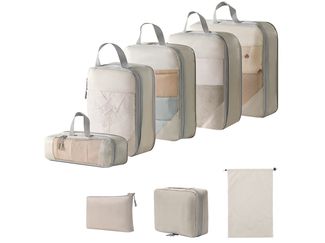 Conjunto De Bolsas Organizadoras Para Malas, Com Bolsa Digital E Nécessaire, Pacote Com 8 Chrui (bege)