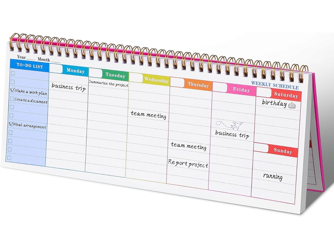 Cuaderno Semanal, Formato Largo, Sin Fecha, Encuadernado En Espiral, Rosa, Para Seguimiento De Hábitos