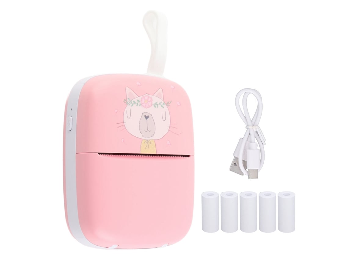 Impressora Térmica Portátil Bluetooth 200dpi Sem Tinta Mini Pocket Rosa Com 5 Rolos De Papel