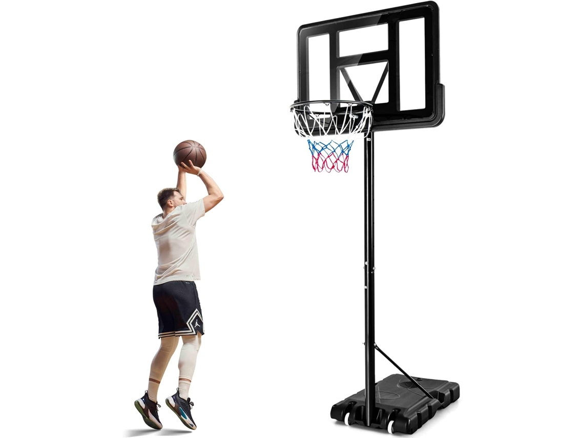 Canasta de Baloncesto Exterior, Altura Ajustable de 12 Niveles, 1,3m-3,05m, Mvil con Ruedas, Rellenable de Agua y Arena COSTWAY