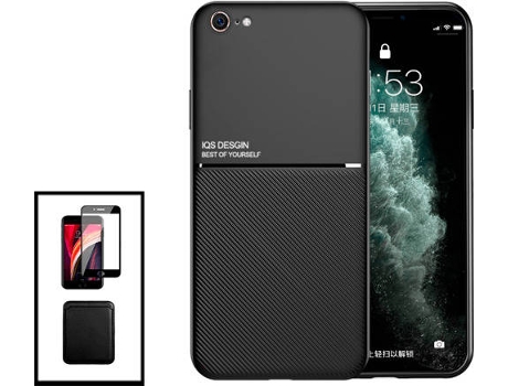 Kit Carcasa Magnética Anti Choque + Cartera + Protector de Pantalla iPhone SE 2022 G4M Negro