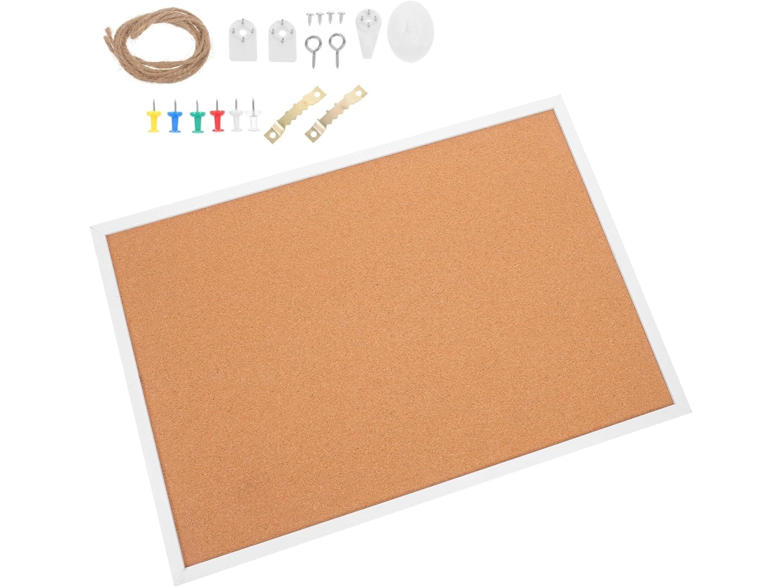 Tablero de corcho de 35x50 cm con marco blanco para oficina y hogar, panel para notas, fotos, fotos compactas.