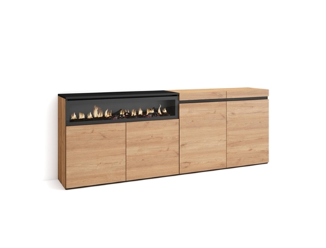 Aparadores para salón 200x75x35cm 4 Puertas Chimenea eléctrica Roble y negro