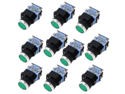 10 interruptores de botón pulsador de cabeza plana con enclavamiento automático Bem38-11s, 1 encendido y 1 apagado, botón verde
