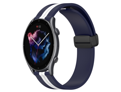 Correa de reloj inteligente para Amazfit GTR 3, correa de silicona de 22 mm con cierre magnético plegable (azul medianoche + blanco)