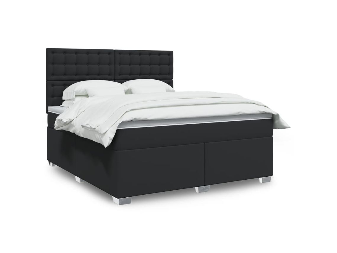 Cama Box Spring Con Colchón Cuero Sintético Negro 180x200 Cm