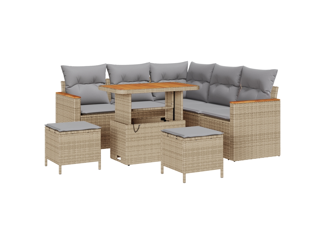 Conjunto de sofá de jardín Vidaxl de 8 piezas con cojines en mimbre beige